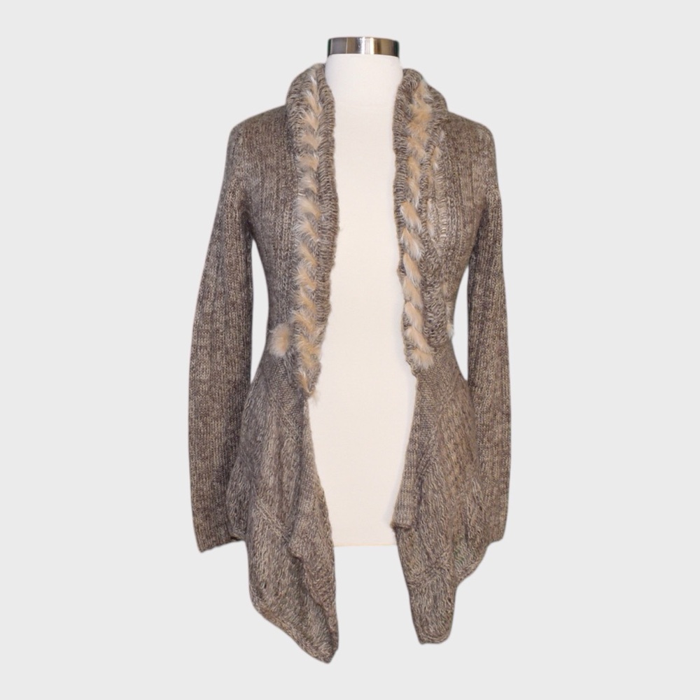 BKE Open Front‎ Cardigan with Real Rabbit Fur Trim